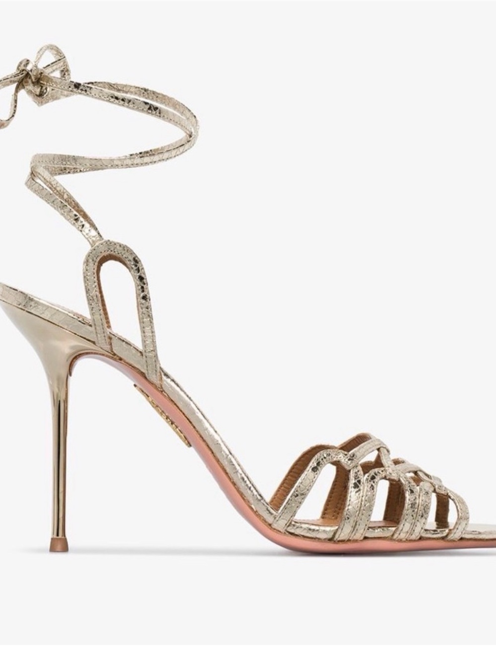 Aquazzura Metallic Gold Snake-Embossed Strappy Stiletto Sandals